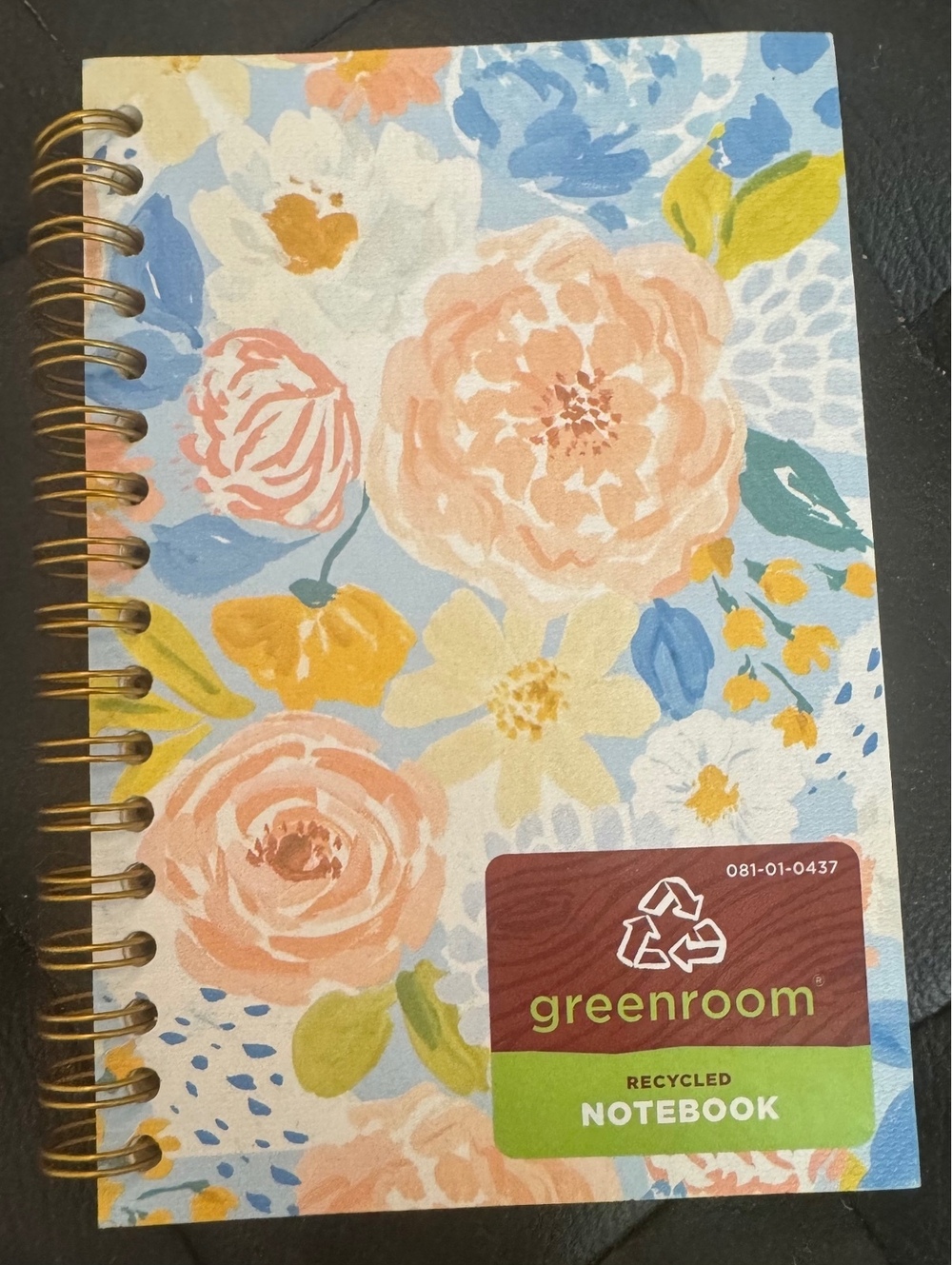 Greenroom Recycled Floral Spiral Notebook with Gold Rings, 60-70% Recycled Paper